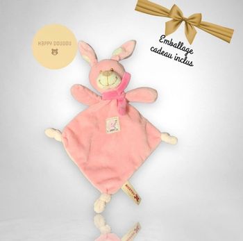 Doudou peluche Lapin rose écharpe Nicotoy DP105