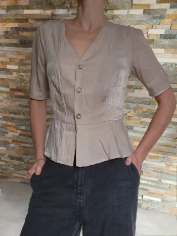 Blouse chemisier beige manches courtes Bachelorette S
