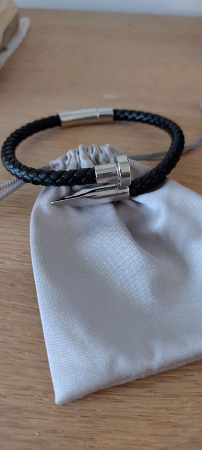 Bracelet clou tressé cuir - photo numéro 3