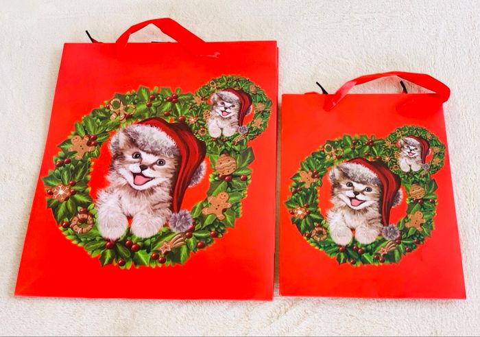 Lot de 3 pochettes rouges chats Noel Vitrine Magique - photo numéro 5