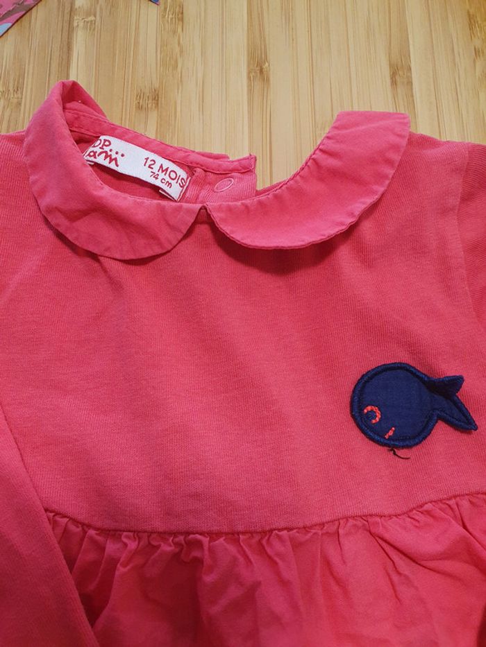 Robe DPAM 12 mois 74 cm manches longues body intégré - photo numéro 2