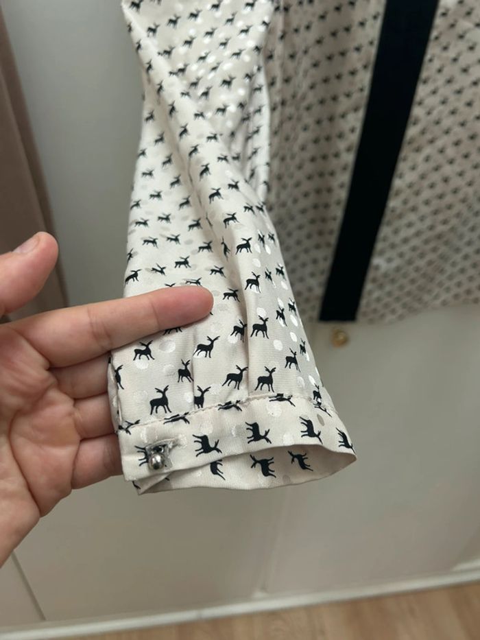 Haut tunique manches longues blanc cassé beige avec motifs cerfs - mango taille s - photo numéro 4