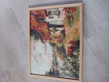 tableau point de croix paysage 42 x 32 cm cadre bois clair Neuf