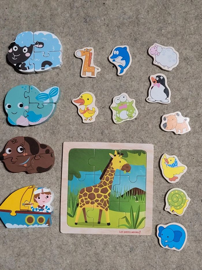 Lot de 5 puzzles bois et figurines animaux