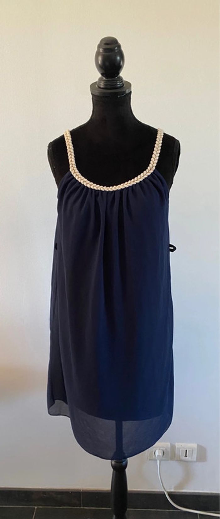 Robe été Made in France fluide marine dorée avec col tressé taille S / M - photo numéro 3