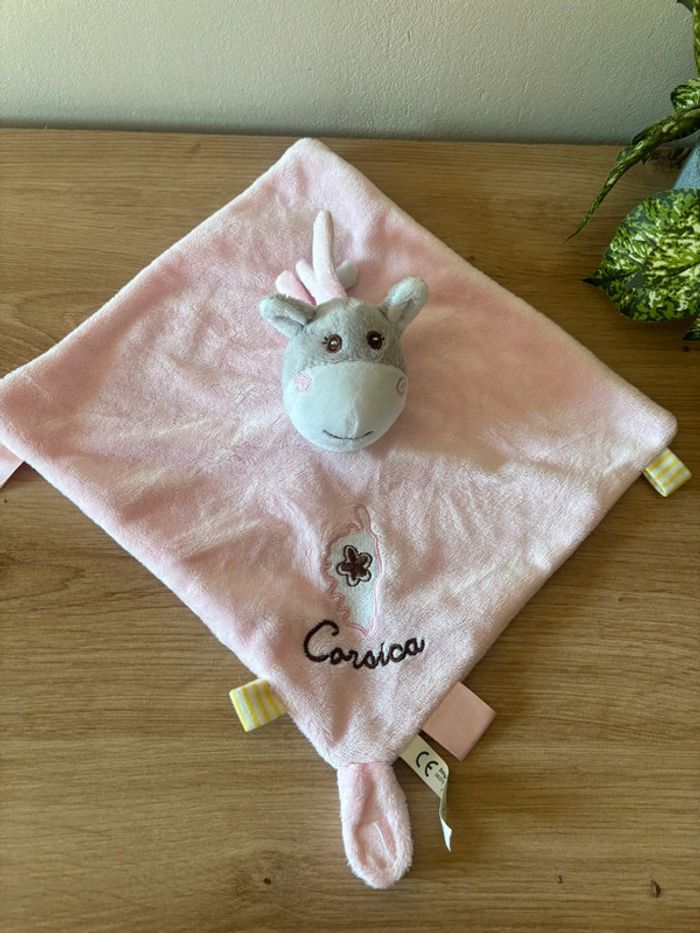 Doudou plat âne vache cheval rose attache sucette corsica textisun - photo numéro 2