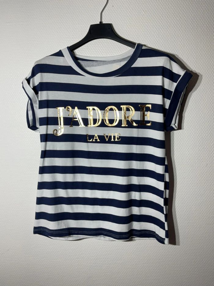 T-shirt « j’adore la vie » femme taille unique (34-38)- just me - neuf avec étiquette