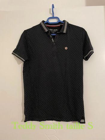 T-shirt polo à manches courtes bleu marine à petits pois blanc Teddy Smith taille S
