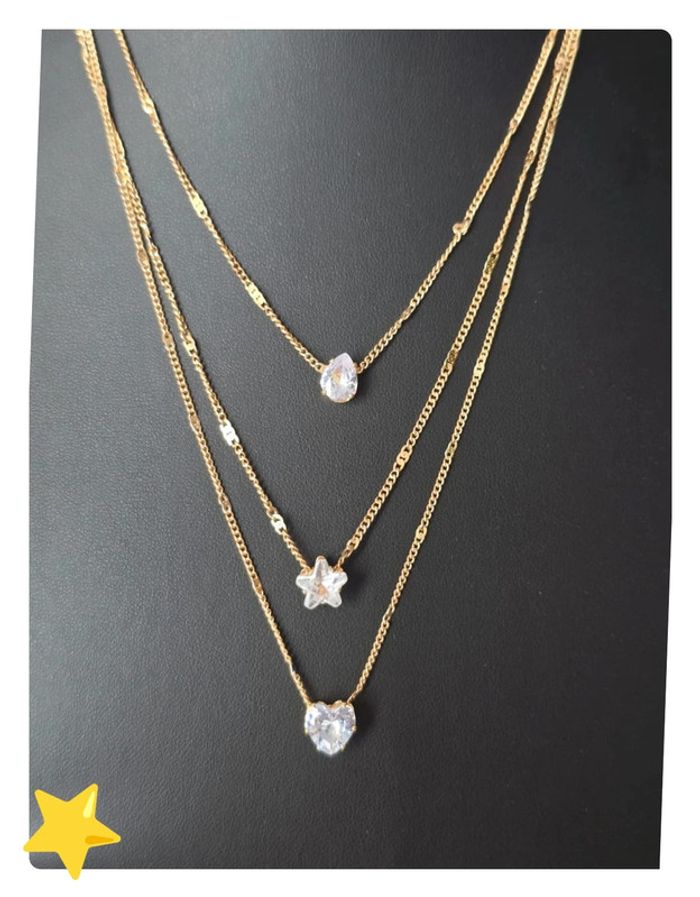 Collier multi-rangs pierre d'ornement goutte/étoile/coeur longueur 39-46cm acier inoxydable dorée - photo numéro 3