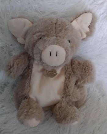 Doudou marionnette cochon - beige et rose très clair - Histoire d ours
