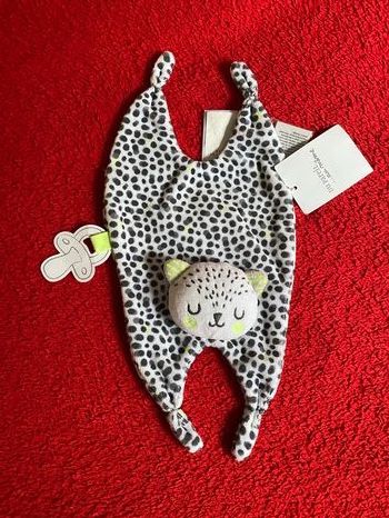 Dpam du pareil au même doudou plat allongé léopard chat noir blanc attache tétine neuf