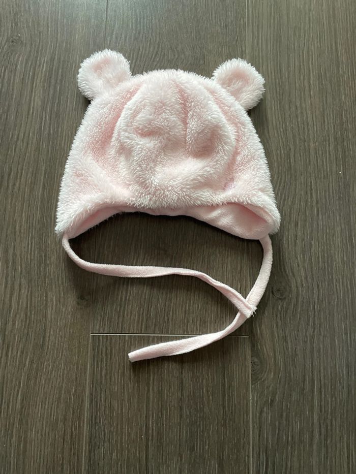 Bonnet Benetton rose doublé polaire 3 mois