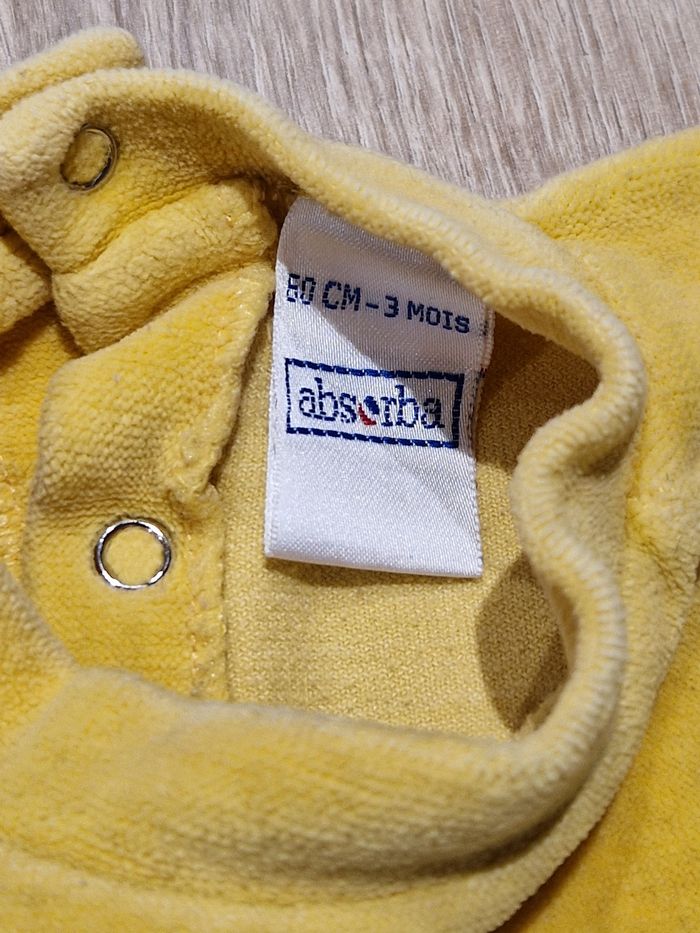 Barboteuse/Pyjama Velours Éponge Jaune Absorba - Lapin - 3 Mois - photo numéro 4