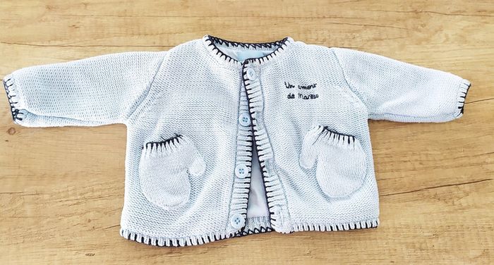 Gilet chaud garçon bleu ciel 1 mois Marèse