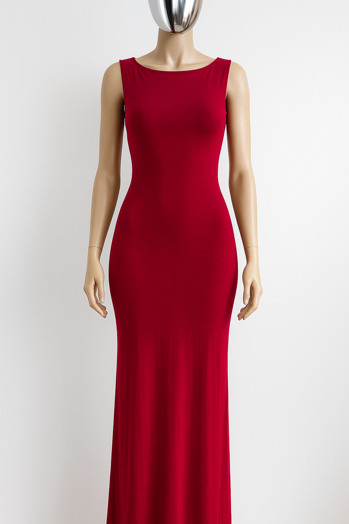 Robe longue bordeaux moulante – Sans manches – Taille S/M