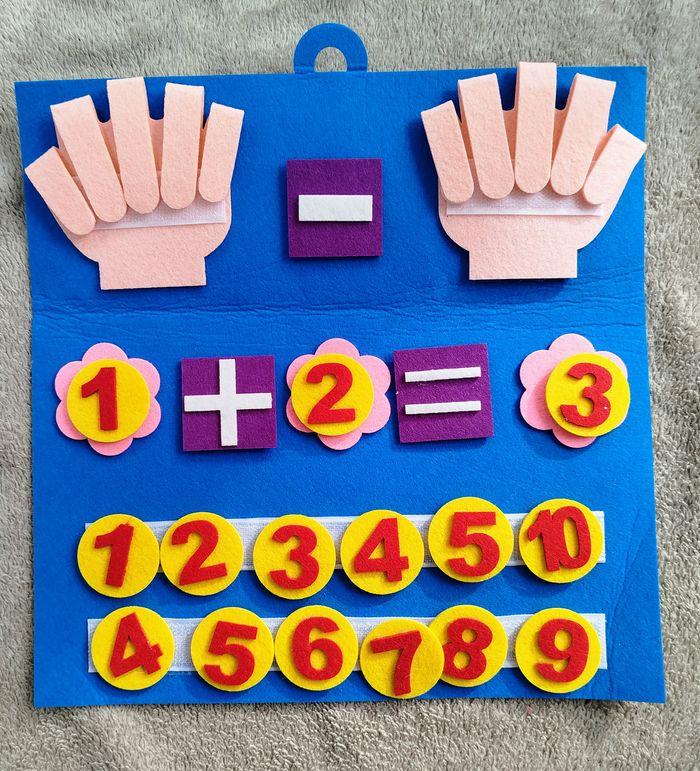 Tableau d’Apprentissage Montessori - Chiffres, Opérations et Mains en Feutrine