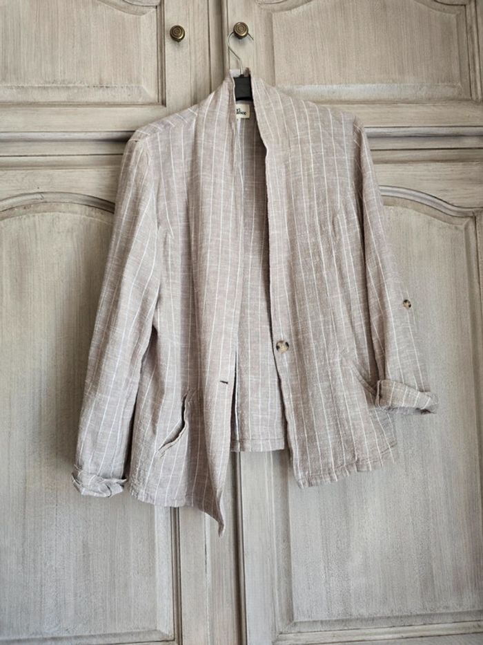 Veste blazer gilet cardigan en lin à rayures taille 40 grain de malice
