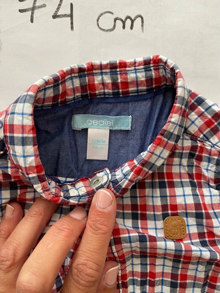 Lot de 3 chemises à carreaux manches longues - Tape à l’oeil, Obaïbi - 12 mois - TBE - photo numéro 4