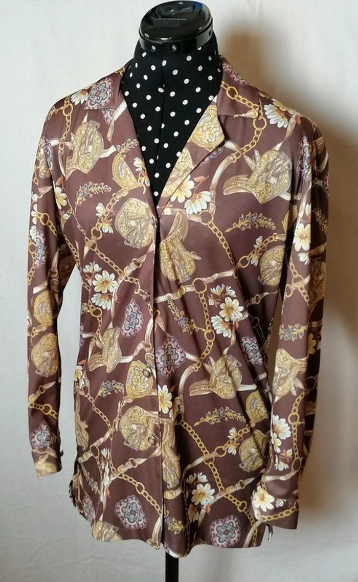 Chemisier bijoux marron doré Taille L Vintage - photo numéro 8