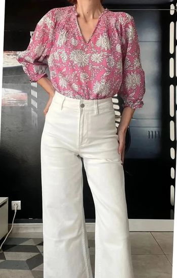 Blouse imprimée en coton bio fushia Libellule
