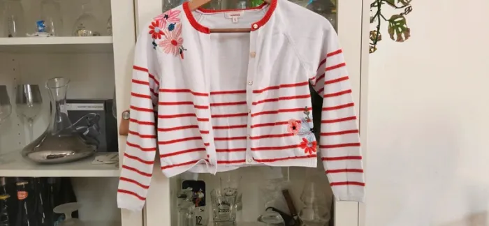 Cardigan rayé blanc et rouge Catimini