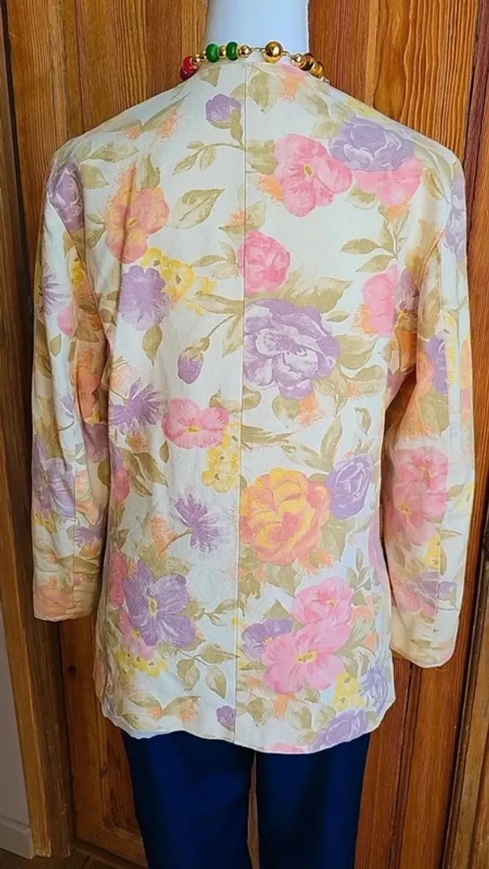 Veste blazer vintage flower print rose et pastel - photo numéro 3