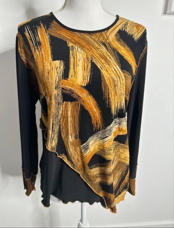 Blouse asymétrique noire beige et dorée peinture Y2K Jean Delfin Vintage T42 XL