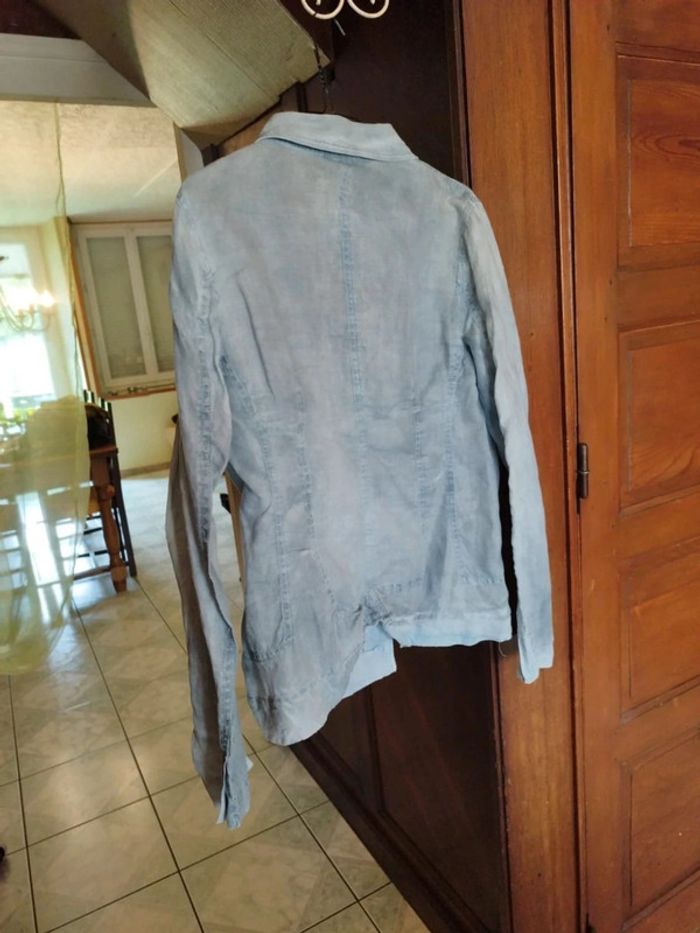 Veste blazer tailleur 100% ramie bleu clair M/38 - photo numéro 8