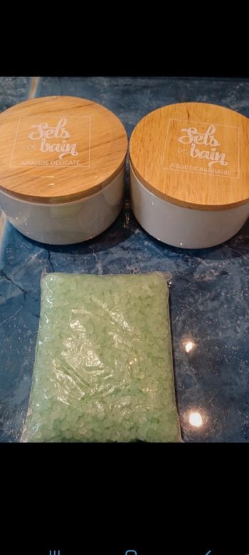 Sel de bain amande et figue 2 x 200 gr en pot et 1 sachet idée cadeau 🎁