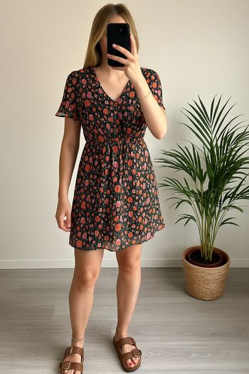 Robe plissée motifs fleuris taille M - Promod