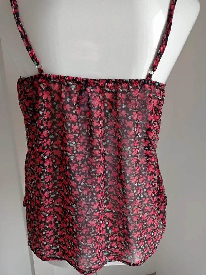 Haut débardeur blouse noir, rouge et vert d'eau forme trapèze imprimé fantaisie fleurs T.L Mod style - photo numéro 3