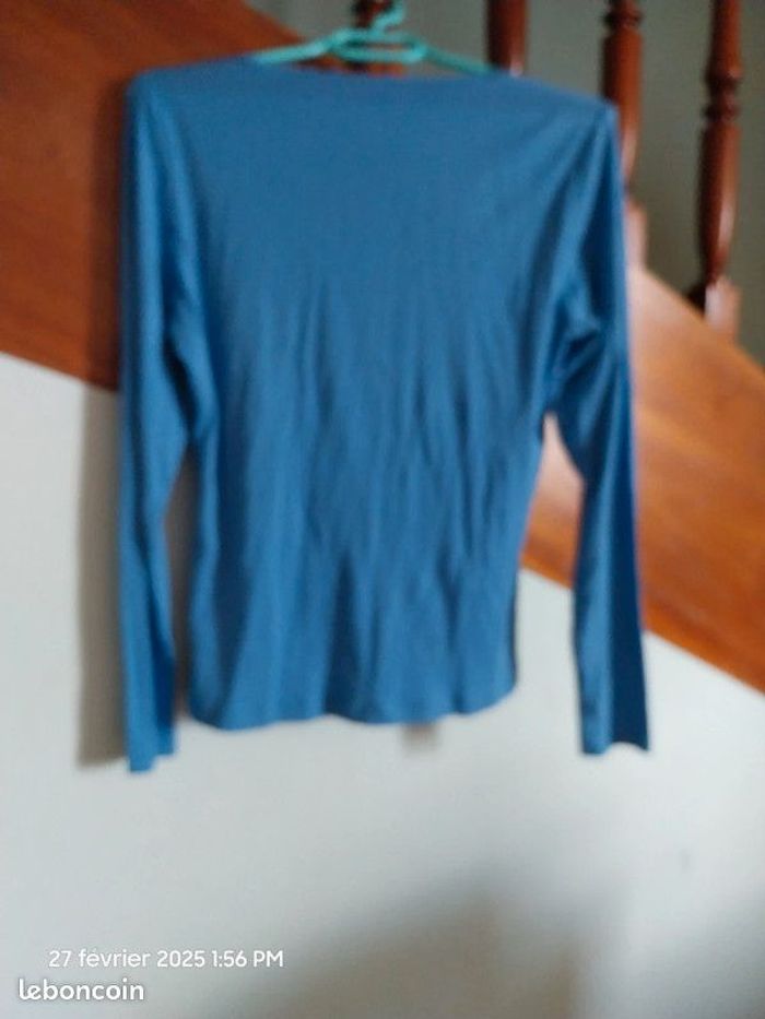 T-shirt boutonné manches longues, détail dentelle - Couleur Bleu - Taille XL - La Redoute Collection - photo numéro 8