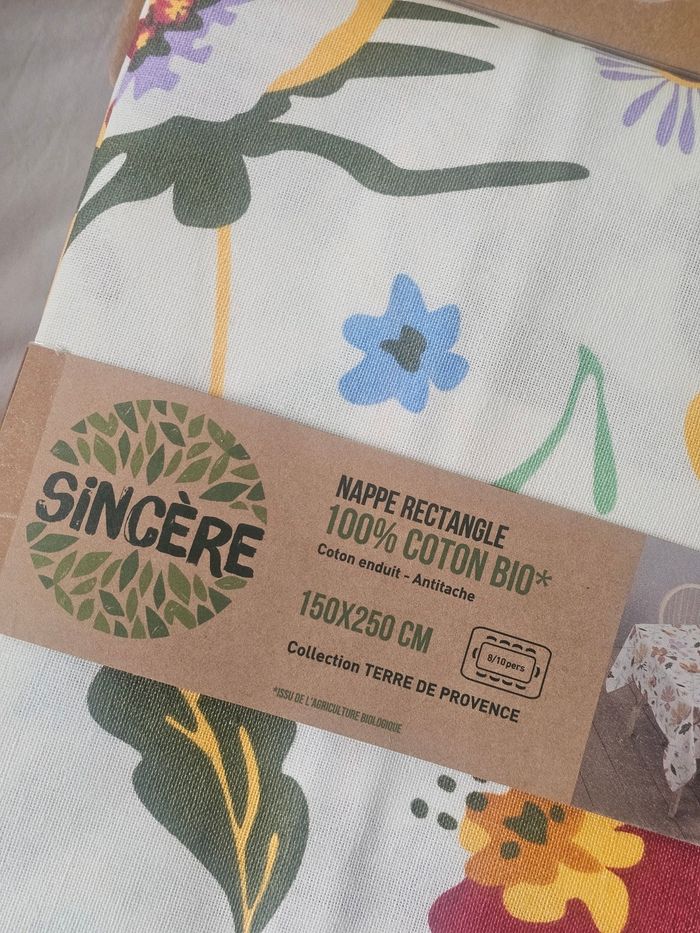 Nappe rectangle 100% coton bio enduit Antitache neuf - photo numéro 2