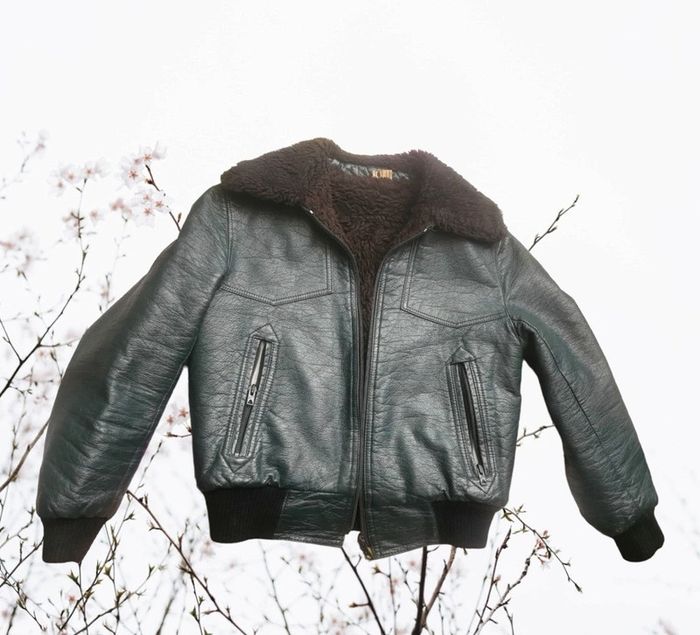 Bombers aviateur cuir enfant vintage vert fonce - photo numéro 3