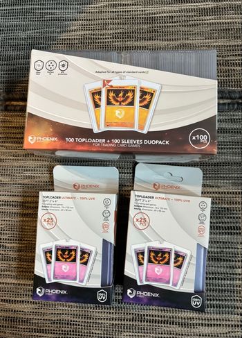 Lot de 150 toploaders et 100 sleeves phoenix shield Idéal carte Pokémon one piece lorcana magic yu gi oh