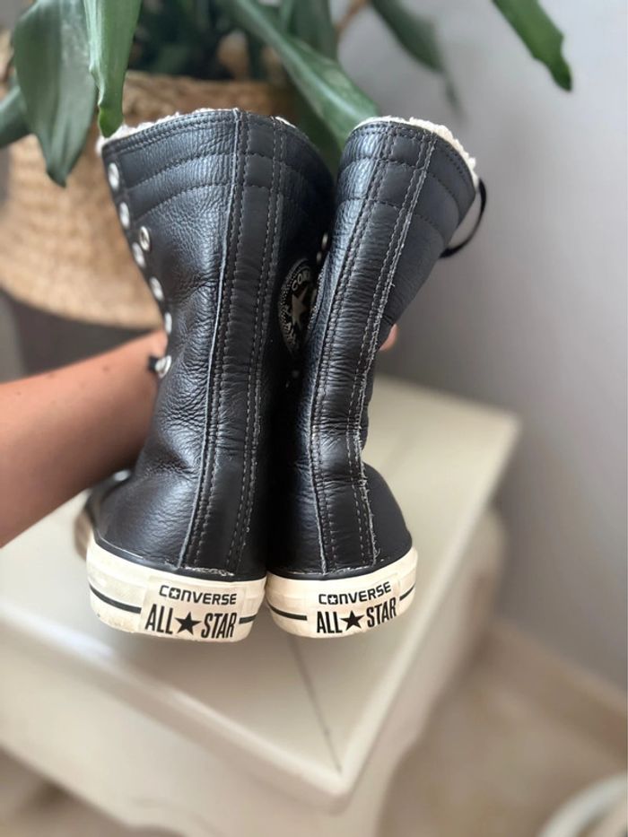 Converses montantes - fourré à l’intérieur/100% cuir extérieur - noir/creme - pointure 37 - photo numéro 5