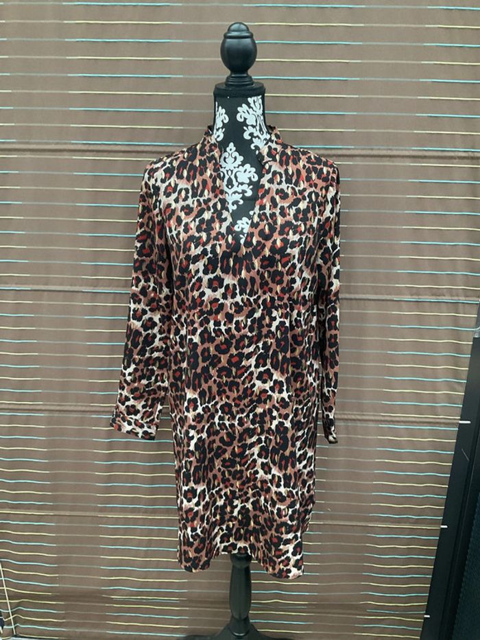 Robe tunique léopard feuilles dorées M/L neuve