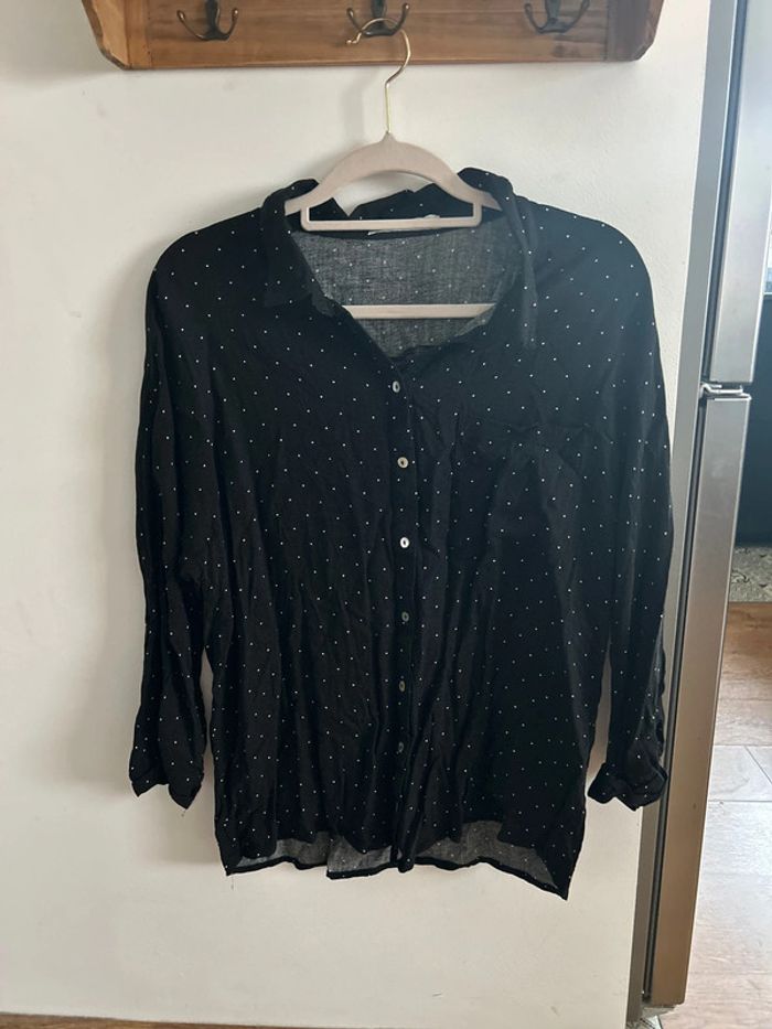 Chemisier Blouse Promod noir à point blanc