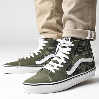 Baskets mixte VANS SK8-Hi Rain Camo Green ( camouflage, militaire, skate )