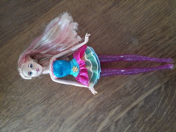 Poupée Barbie haut bleu  jupe multicolore 2009