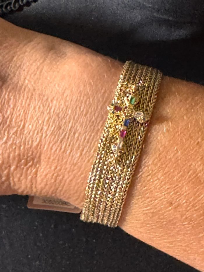 Bracelet manchette fils tissés or réglable croix acier inoxydable or cristaux - photo numéro 7