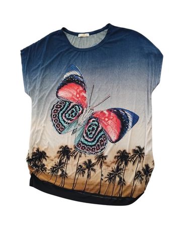 🎀 Belle Tunique à motif Papillon et palmiers - Grande taille unique