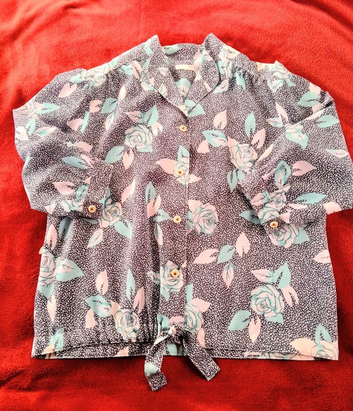 Blouse manches courtes vintage marine et turquoise - photo numéro 8