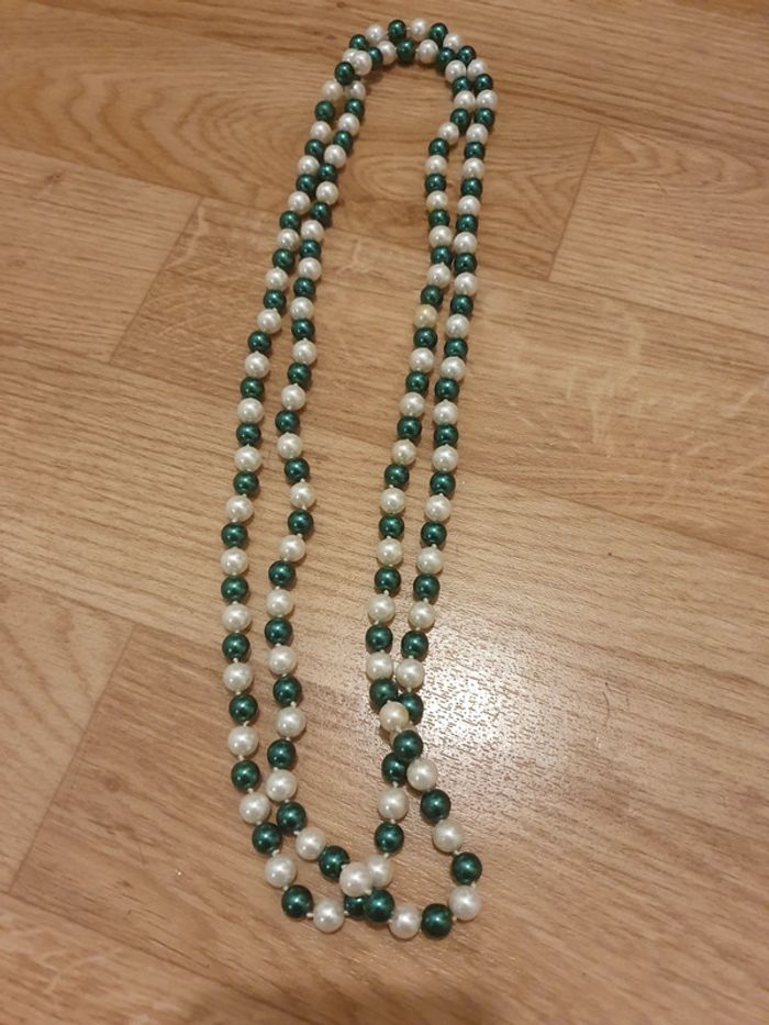 Collier long de perle verte et blanche - photo numéro 2