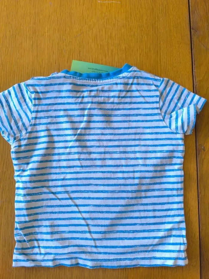 314649 Tee-shirt MC blanc/bleu garçon 18 mois - photo numéro 2