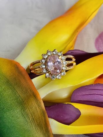 Bague avec zirconium et pierre de quartz rose en acier inoxydable