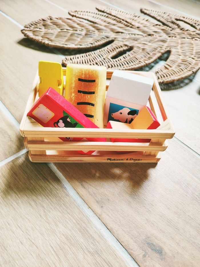 🧀Dinette cagette avec aliments produits laitiers en bois marque Melissa et Doug