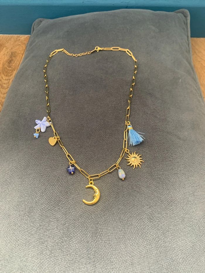 collier lune acier inoxydable doré