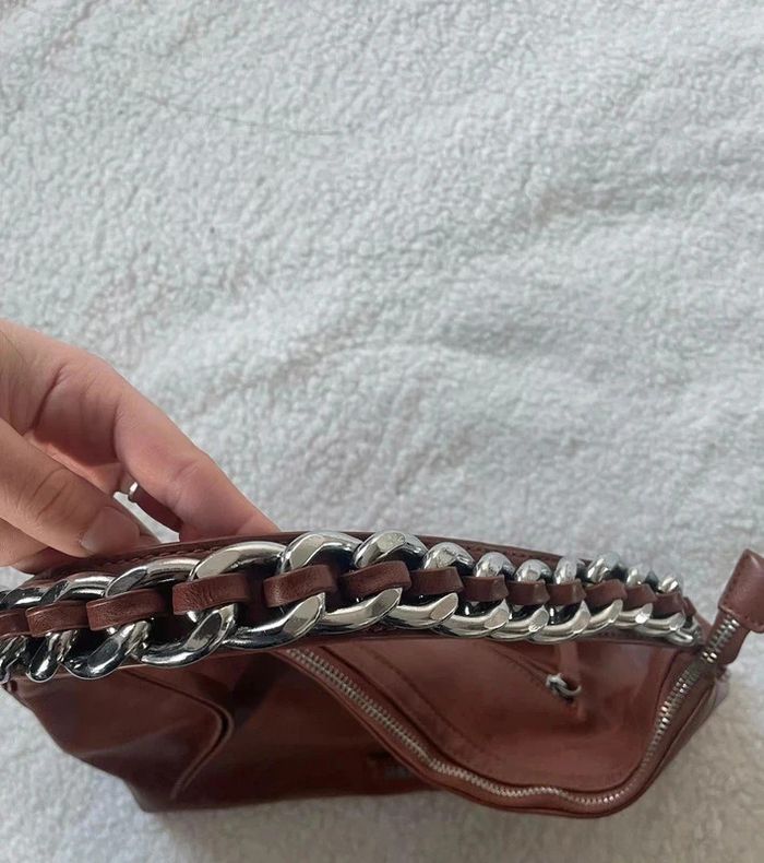 Petit sac à main avec anses classe élégant en cuir marron avec lanières - photo numéro 2