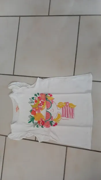 Tee shirt blanc dpam 8 ans fruits fille eli